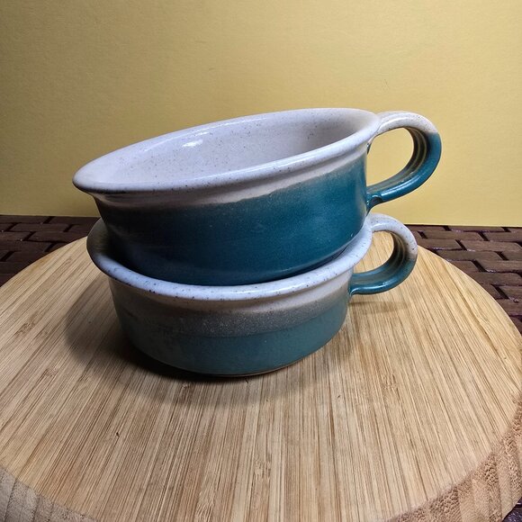Set of 2 Vintage Handcrafted Pottery Bowls with Handles Signed - Picture 1 of 9